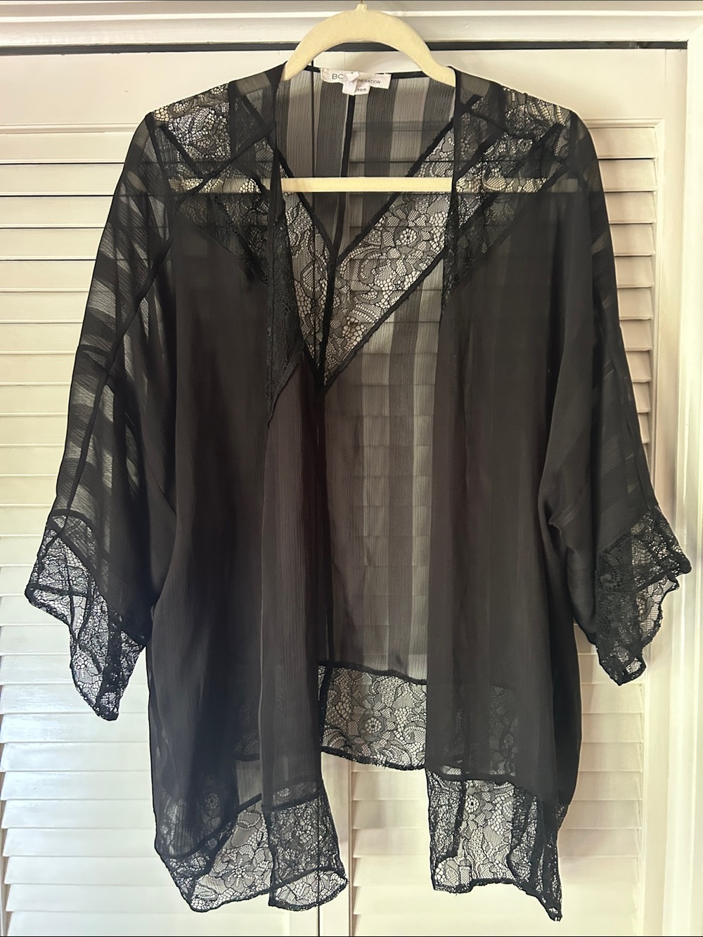 Sheer Black Lace-Trim Kimono Cover Up - BCBGeneration XS/S